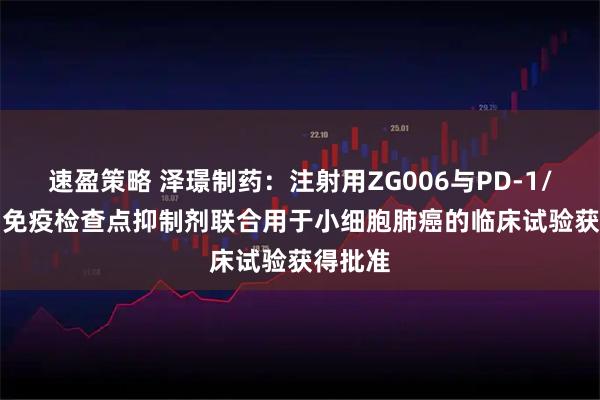 速盈策略 泽璟制药：注射用ZG006与PD-1/PD-L1免疫检查点抑制剂联合用于小细胞肺癌的临床试验获得批准