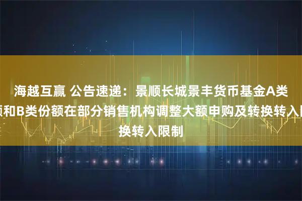 海越互赢 公告速递：景顺长城景丰货币基金A类份额和B类份额在部分销售机构调整大额申购及转换转入限制